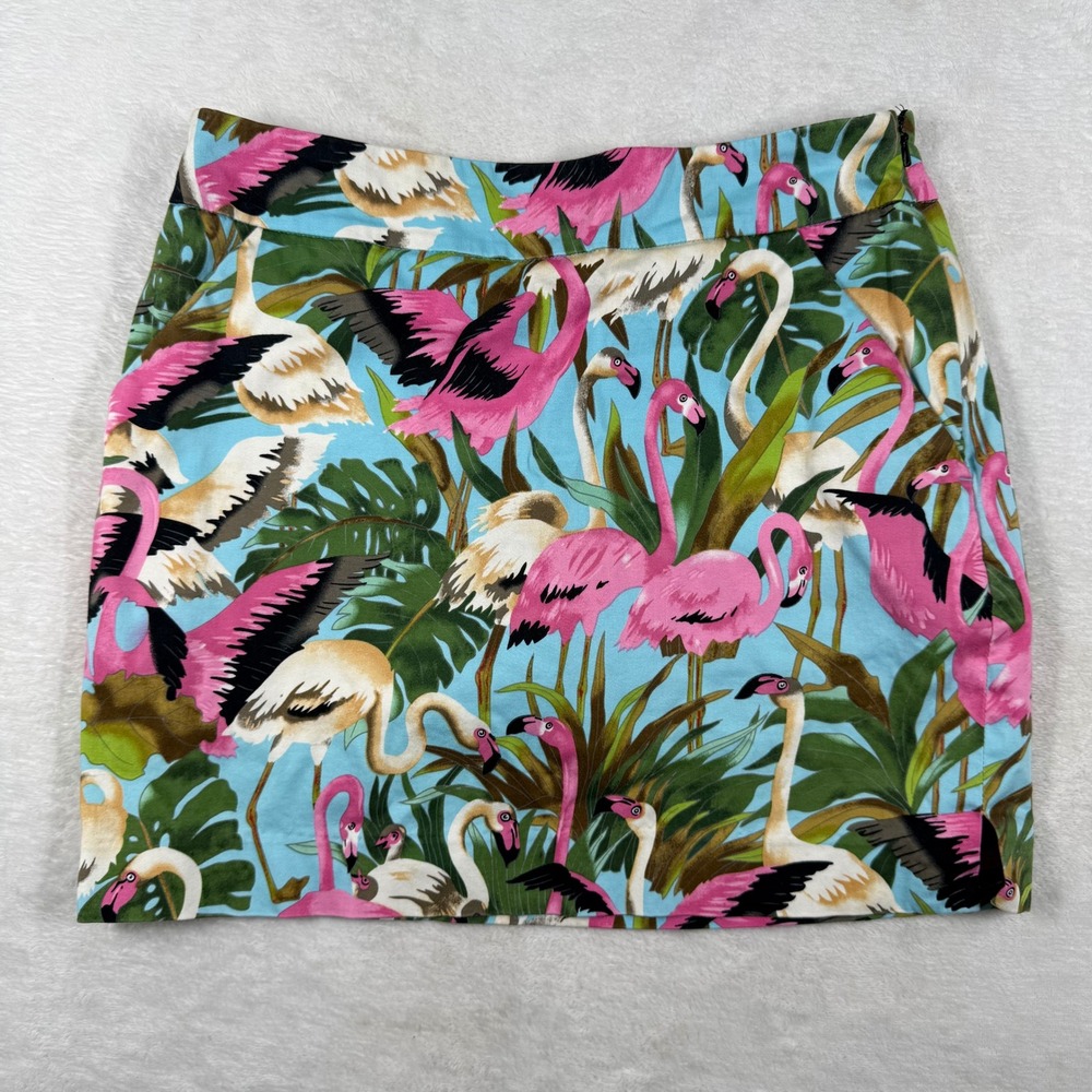 Loudmouth Golf Ladies Flamingo Tropical Skort Blue Pink Size 4 Mini Skirt Shorts